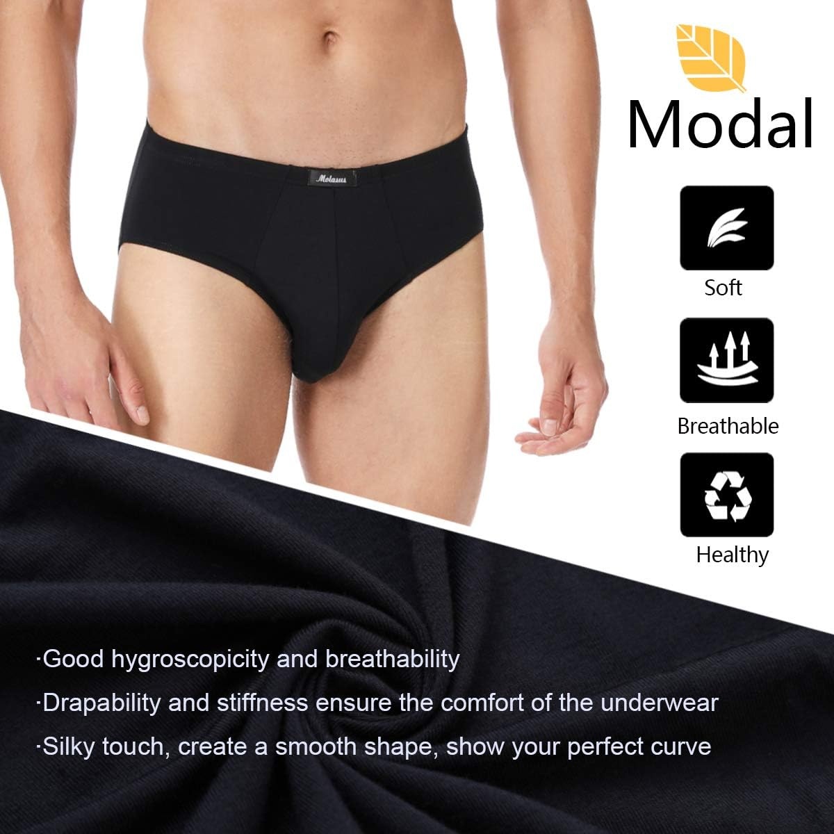 image:imageMolasus Mens Underwear Soft Modal Microfiber Briefs No Fly Silky Bikini Underpants MultipackMulticolored4 Pack