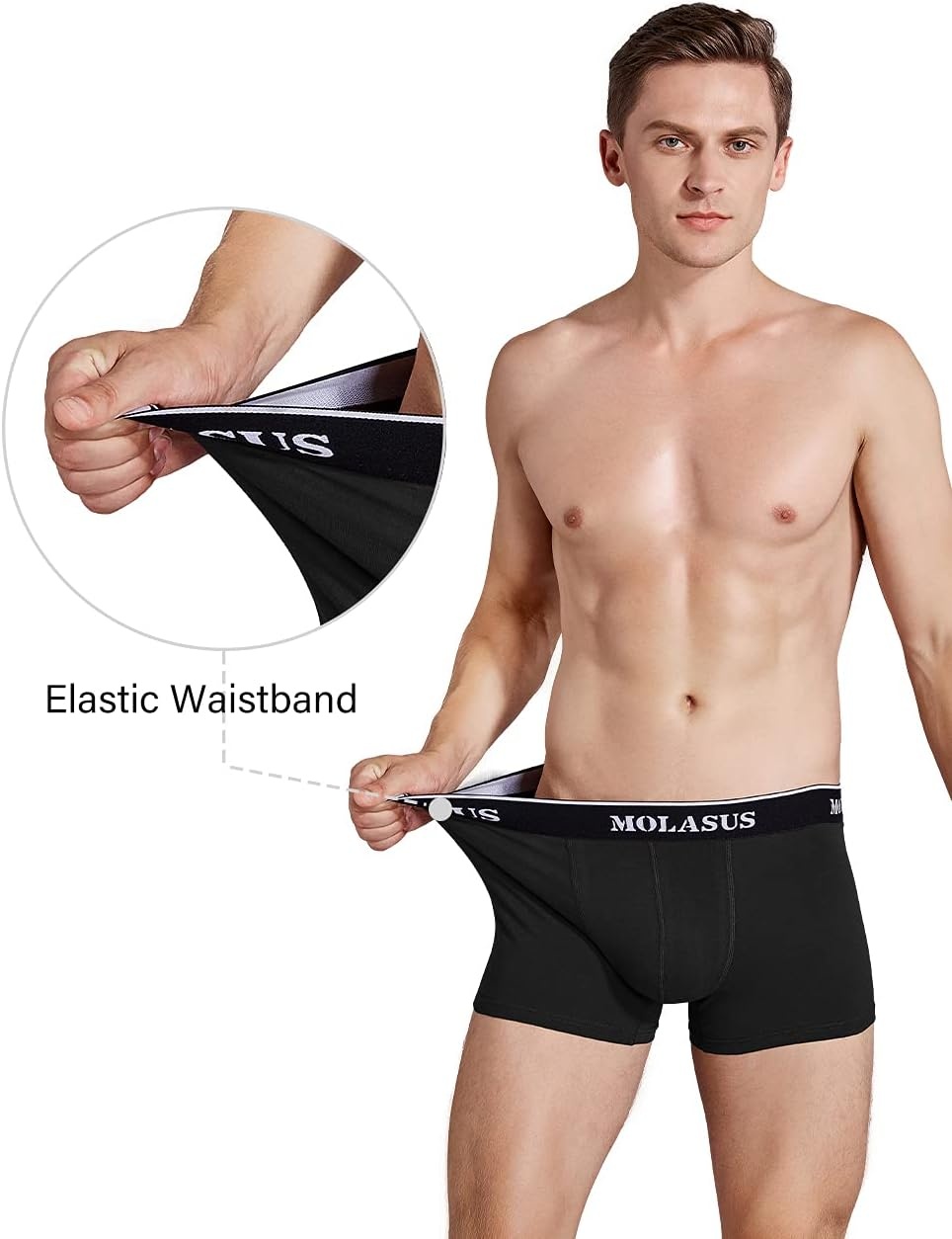 image:imageMolasus Mens Cotton Stretch Trunks Underwear No Fly Tagless Underpants Pack of 5Black5pack