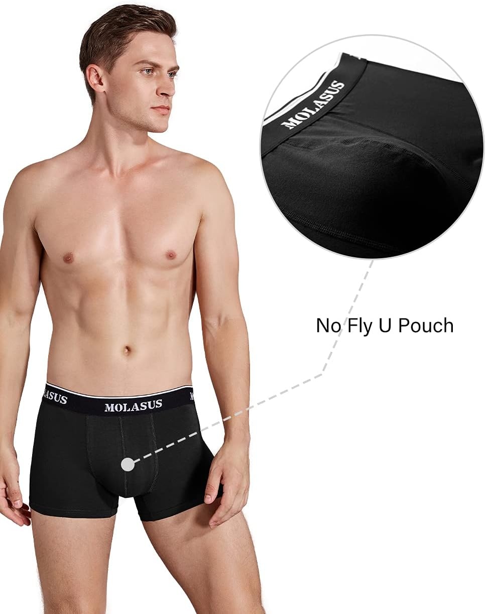 image:imageMolasus Mens Cotton Stretch Trunks Underwear No Fly Tagless Underpants Pack of 5Black5pack