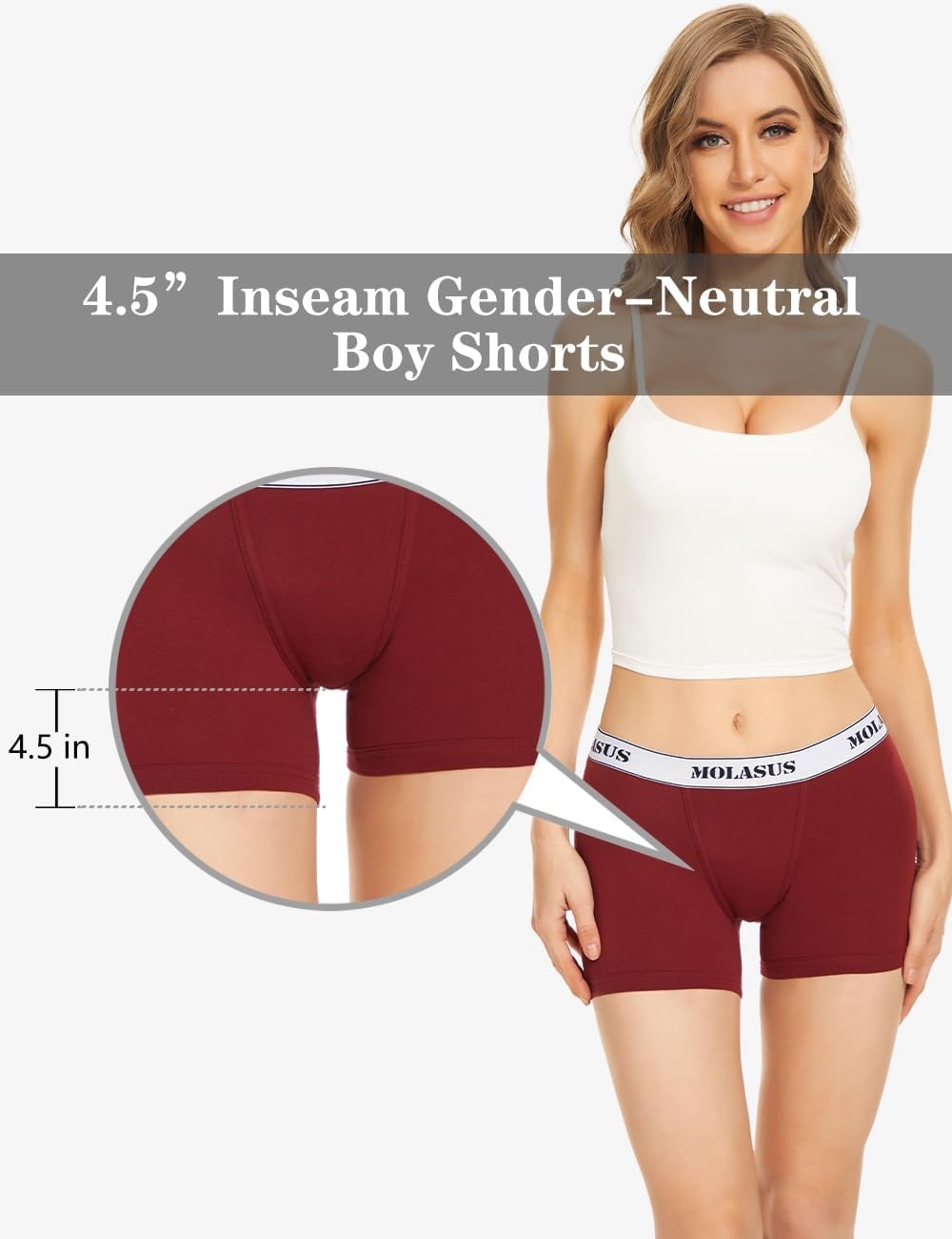 image:imageMolasus Womens Cotton Boxer Briefs Boy Shorts Underwear 4PackMulticolorpack of 4