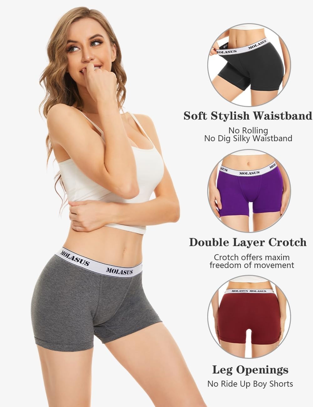 image:imageMolasus Womens Cotton Boxer Briefs Boy Shorts Underwear 4PackMulticolorpack of 4