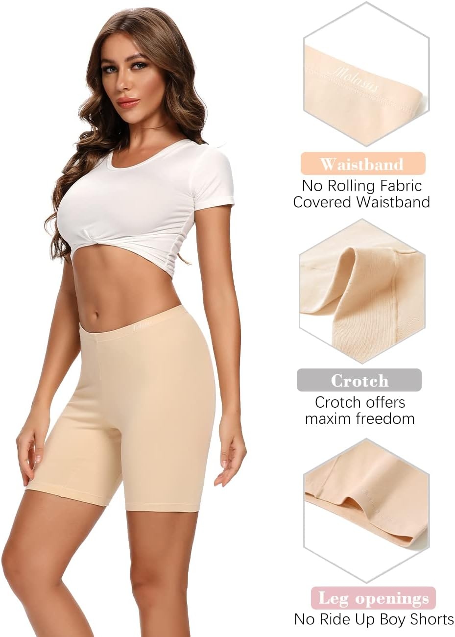 image:imageMolasus Womens Cotton Boxer Shorts Underwear Anti Chafing Bike ShortsRegular amp Plus SizeBeige