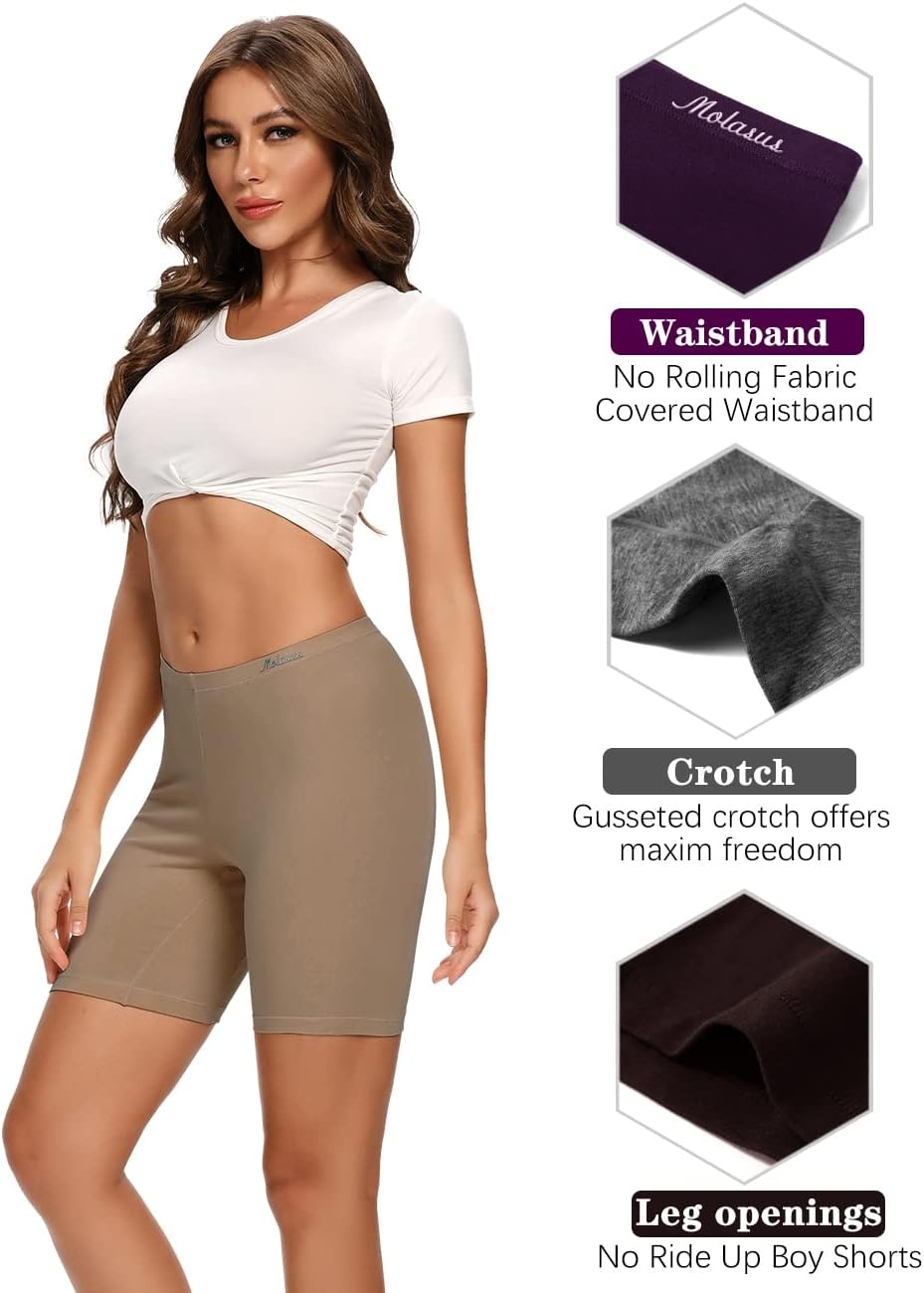 image:imageMolasus Womens Cotton Boxer Shorts Underwear Anti Chafing Bike ShortsRegular amp Plus SizeCharcoalPurpleBrownMud Yellow