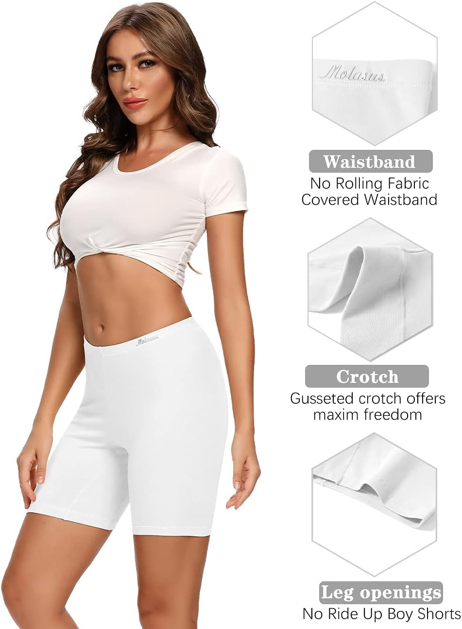 image:imageMolasus Womens Cotton Boxer Shorts Underwear Anti Chafing Bike ShortsRegular amp Plus SizeWhite