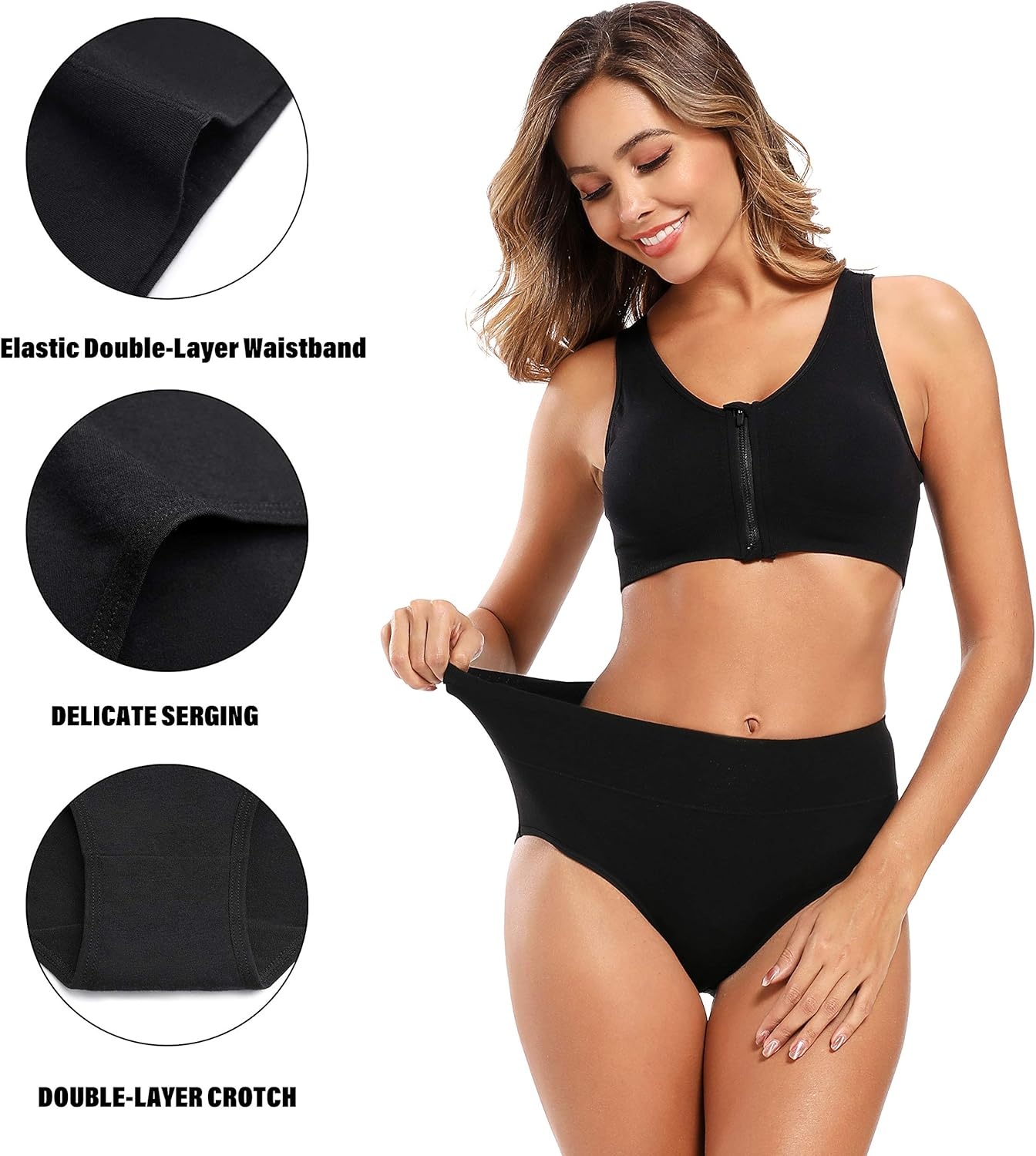 image:imageMolasus Womens Cotton Underwear High Waisted Full Coverage Ladies Panties Regular amp Plus SizeBlack