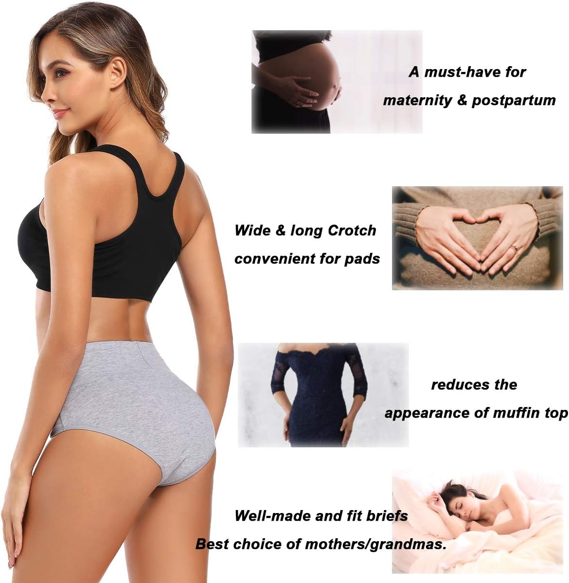 image:imageMolasus Womens Cotton Underwear High Waisted Full Coverage Ladies Panties Regular amp Plus SizeGrey5pack