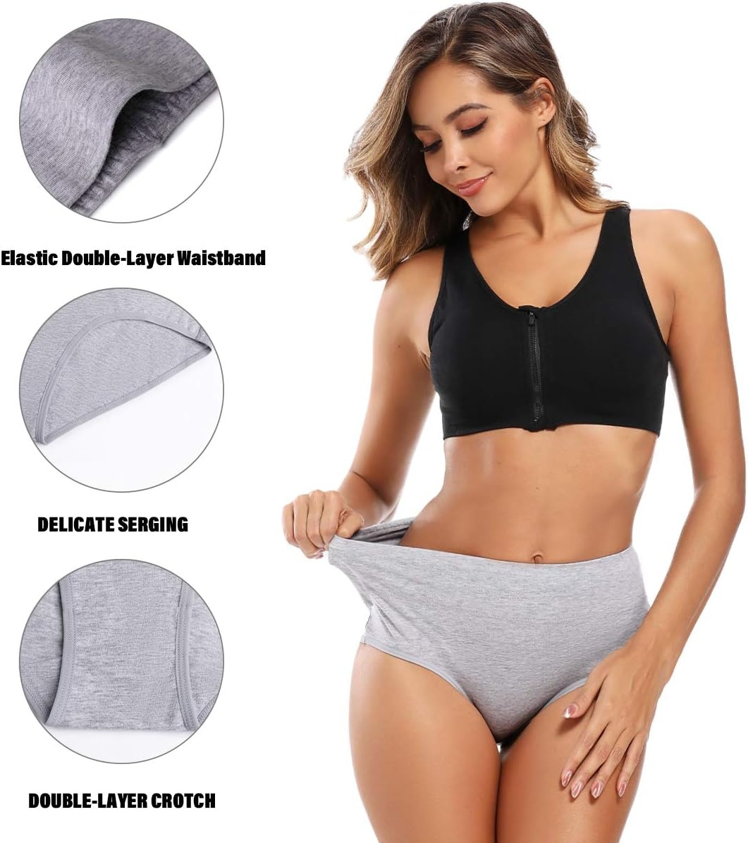 image:imageMolasus Womens Cotton Underwear High Waisted Full Coverage Ladies Panties Regular amp Plus SizeGrey5pack