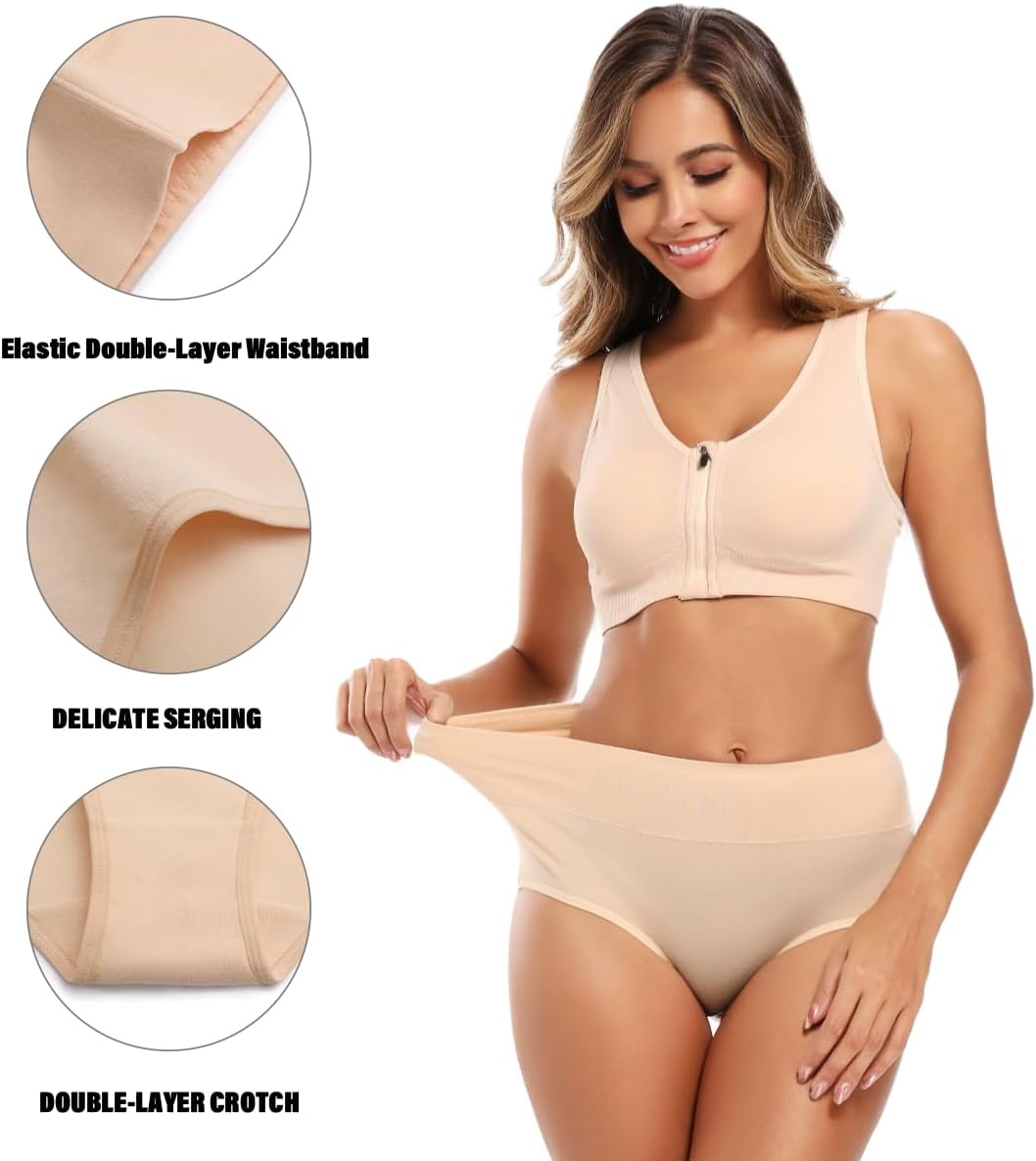 image:imageMolasus Womens Cotton Underwear High Waisted Full Coverage Ladies Panties Regular amp Plus SizeNude5pack