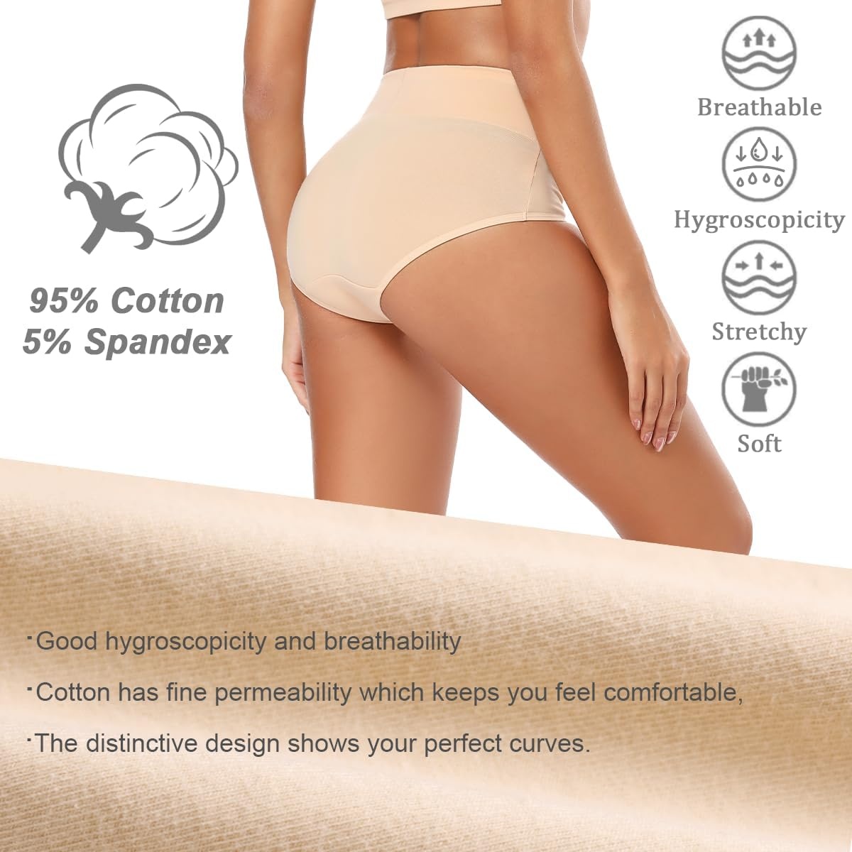image:imageMolasus Womens Cotton Underwear High Waisted Full Coverage Ladies Panties Regular amp Plus SizeNude5pack