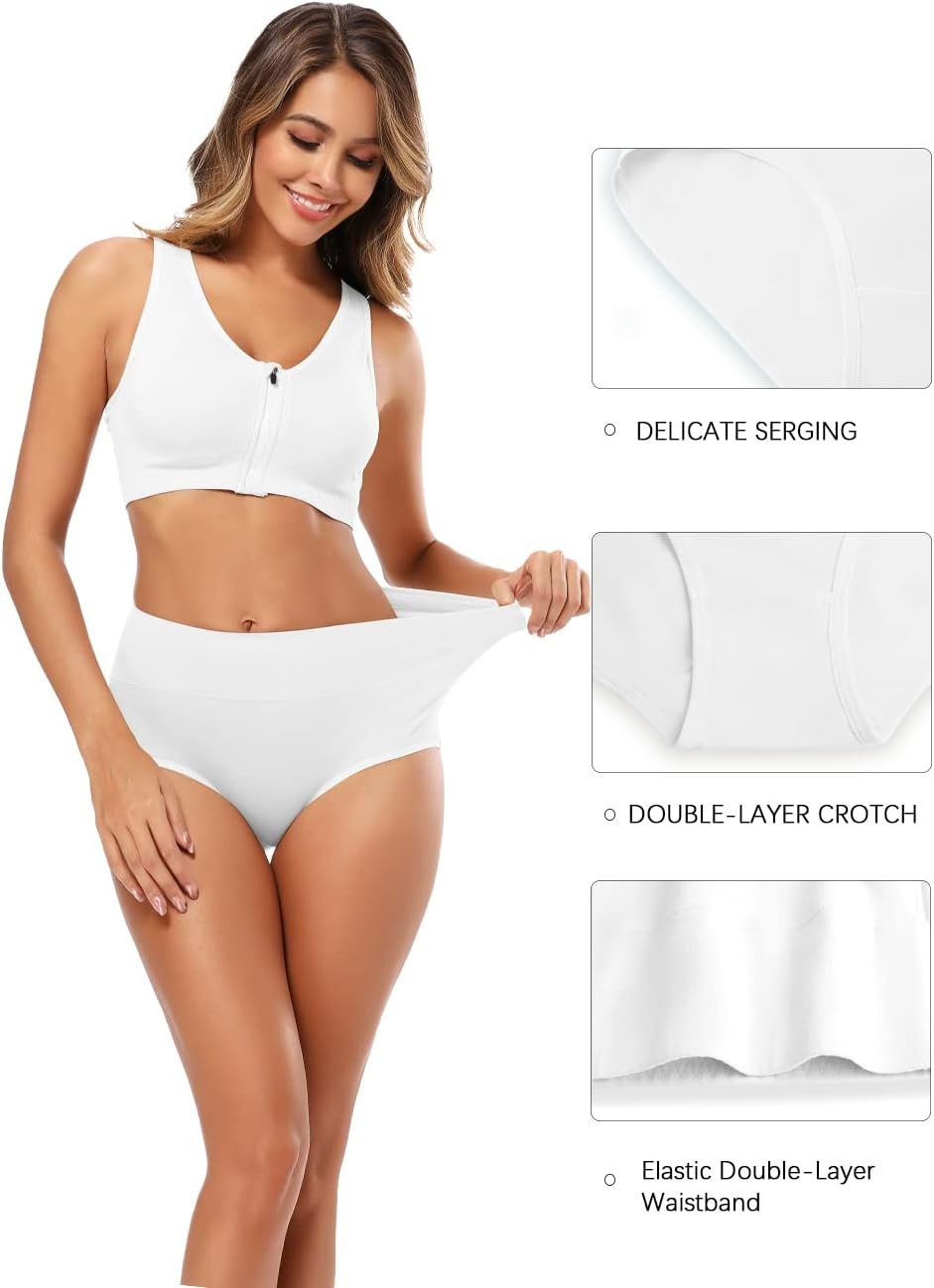 image:imageMolasus Womens Cotton Underwear High Waisted Full Coverage Ladies Panties Regular amp Plus SizeWhite5pack