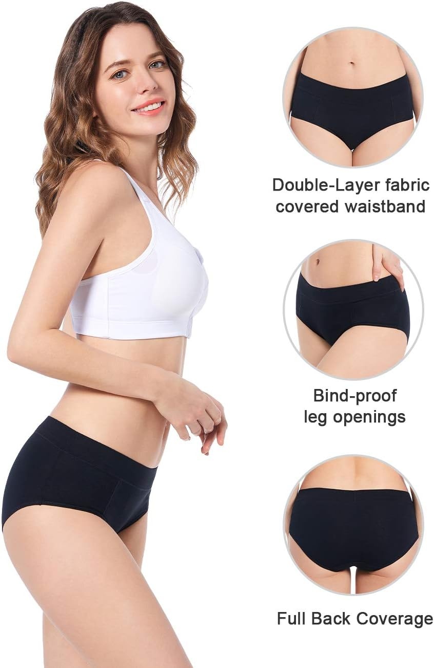 image:imageMolasus Womens Soft Cotton Briefs Ladies MidHigh Waisted Full Coverage Panties Regular amp Plus SizeBlack5pack