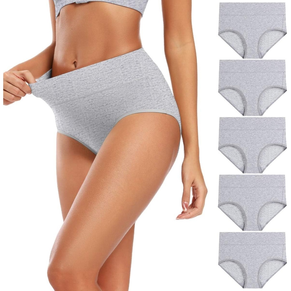 image:imageMolasus Womens Cotton Underwear High Waisted Full Coverage Ladies Panties Regular amp Plus SizeGrey5pack