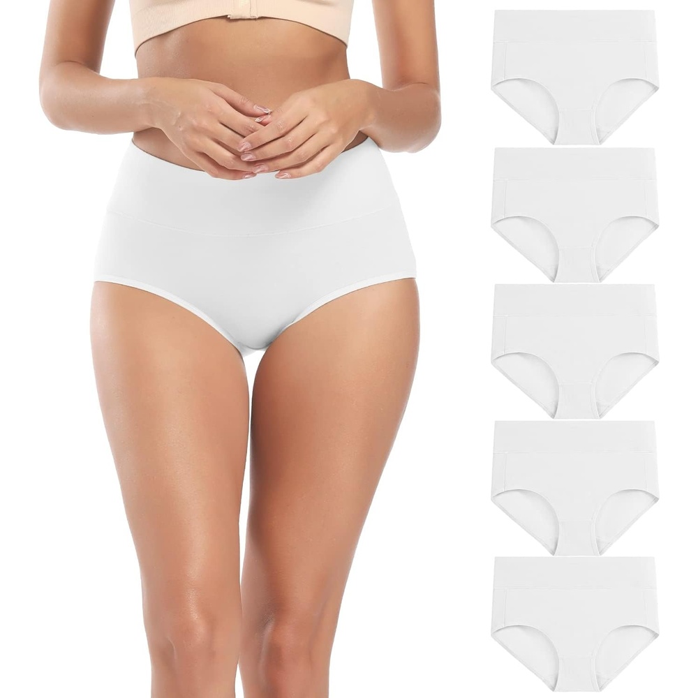 image:imageMolasus Womens Cotton Underwear High Waisted Full Coverage Ladies Panties Regular amp Plus SizeWhite5pack