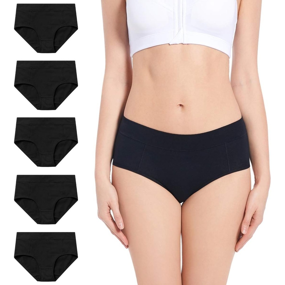 image:imageMolasus Womens Soft Cotton Briefs Ladies MidHigh Waisted Full Coverage Panties Regular amp Plus SizeBlack5pack